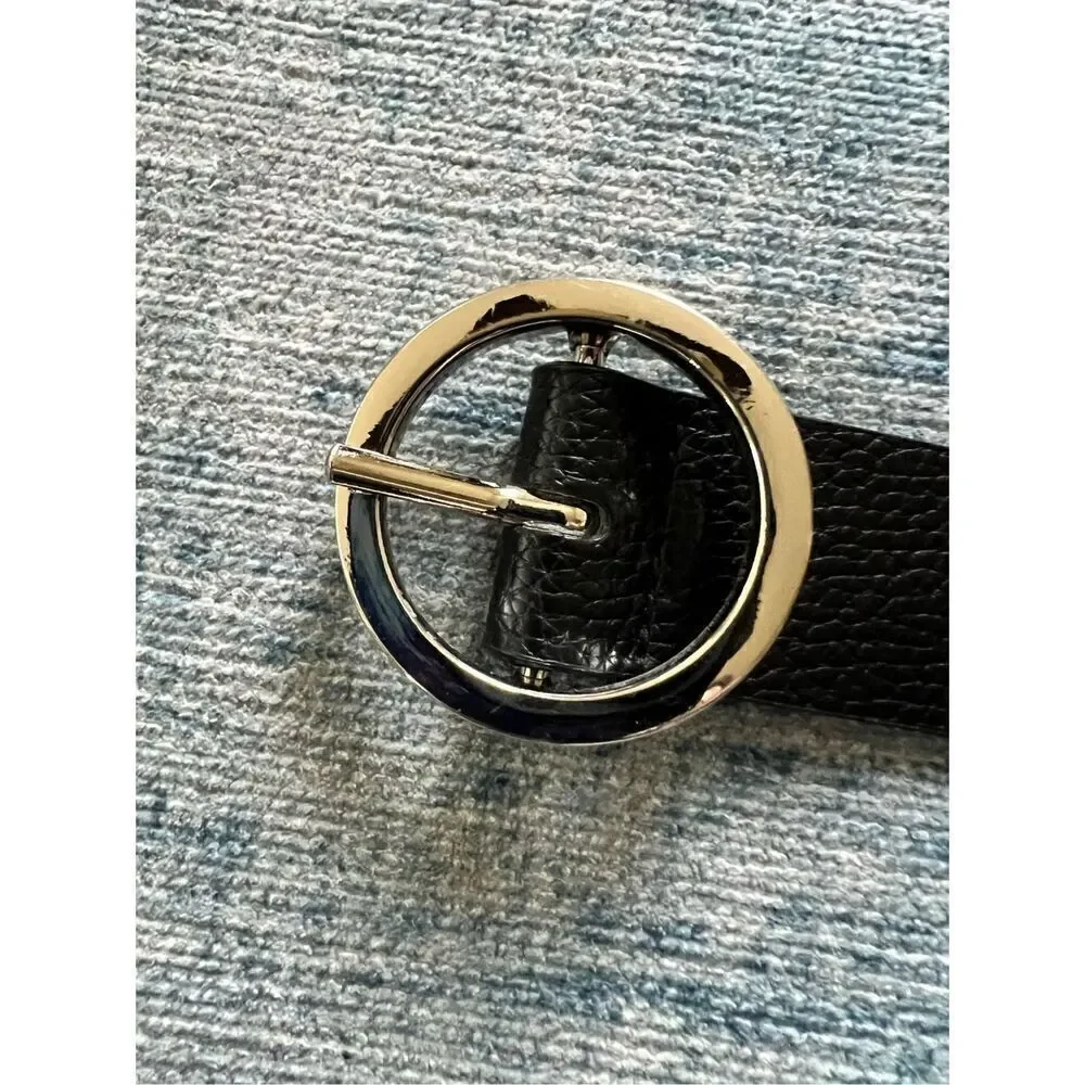 Steve Madden Faux Leather Black and Silver Tone Belt